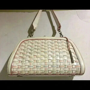 Elliott Lucca White Woven leather Handel bag